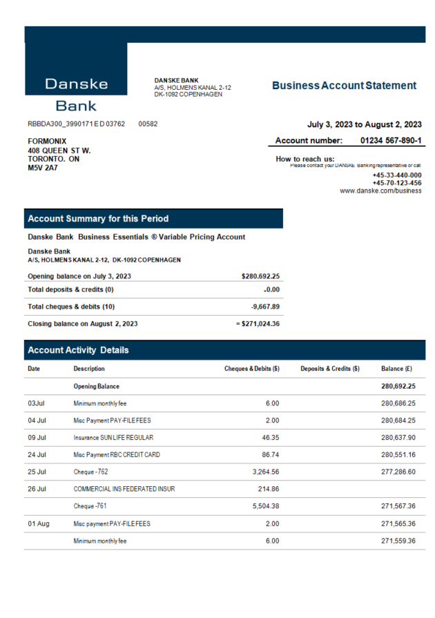 Modèle Word et PDF de déclaration d'entreprise de Danske Bank